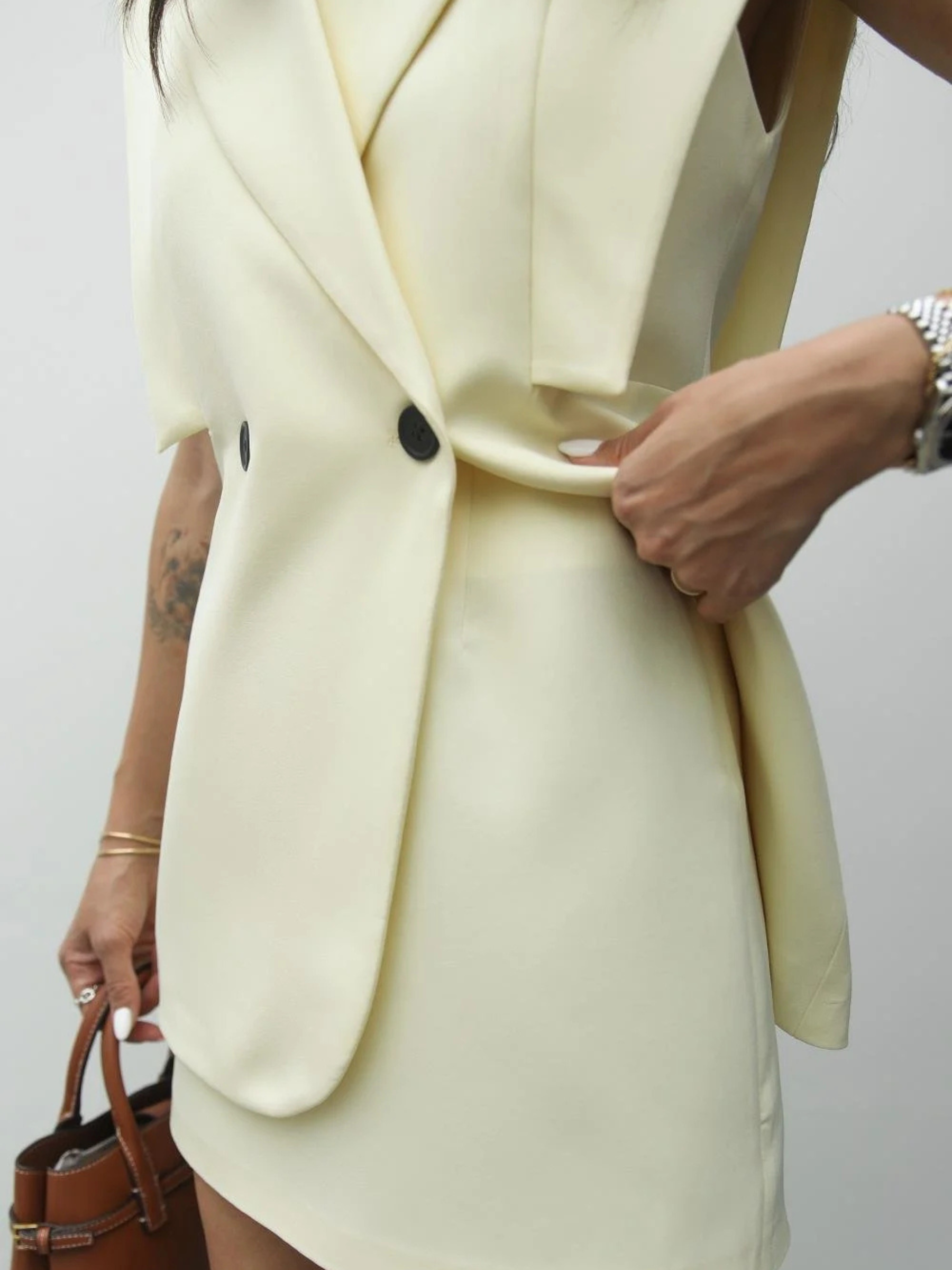 Isla - Ensemble Blazer Sans Manches Jaune