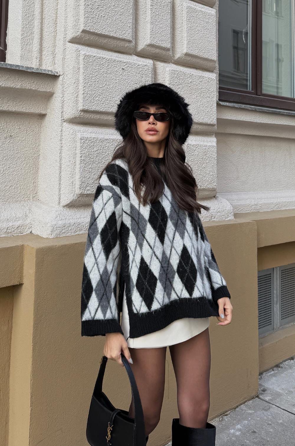 Cozy - Tricot Losanges Noir