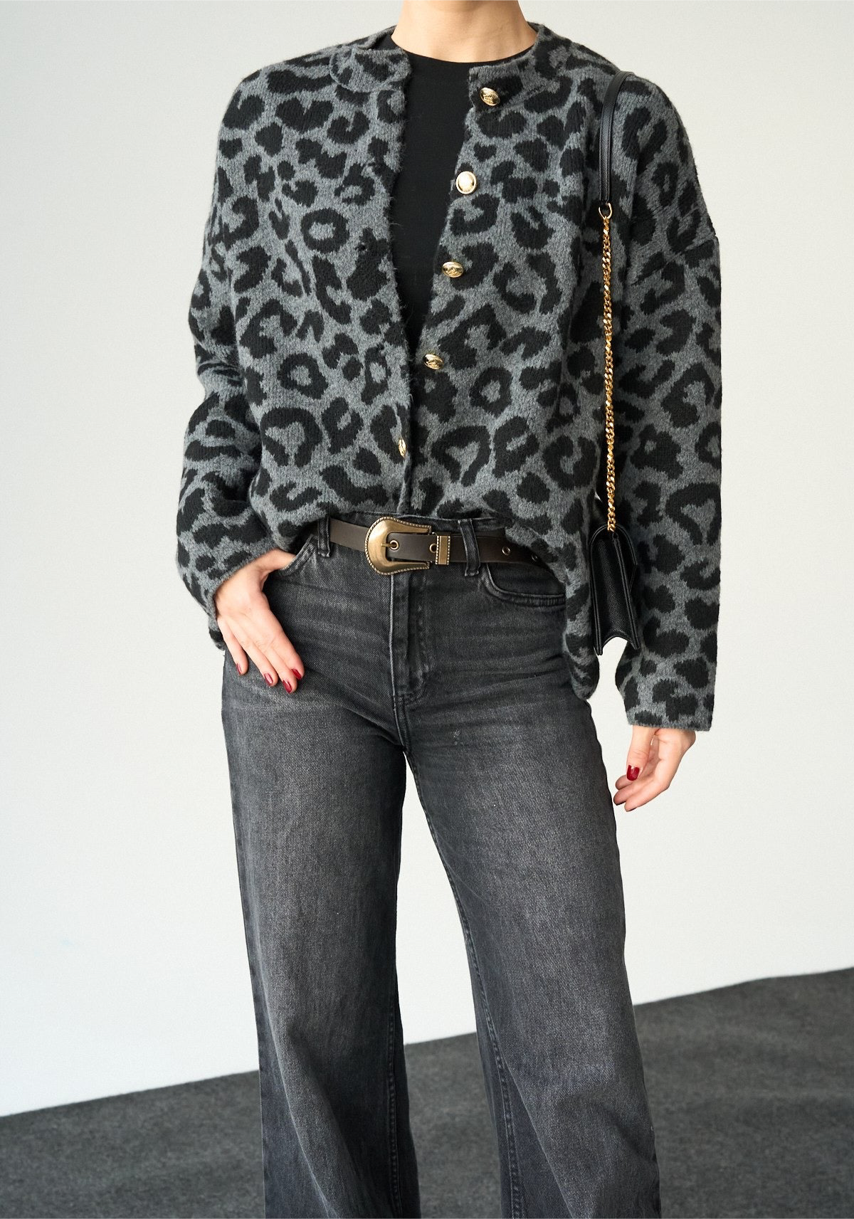 Grisou - Cardigan à imprimé léopard avec boutons dorés