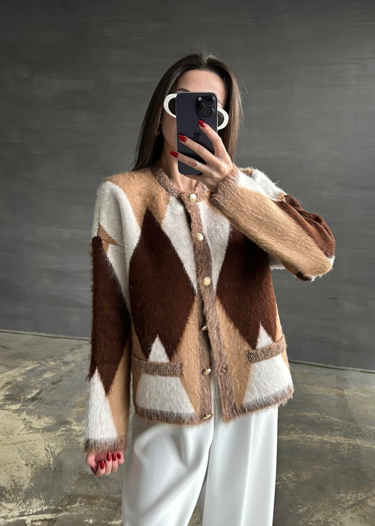 Latte - Cardigan Pelucheux Losanges