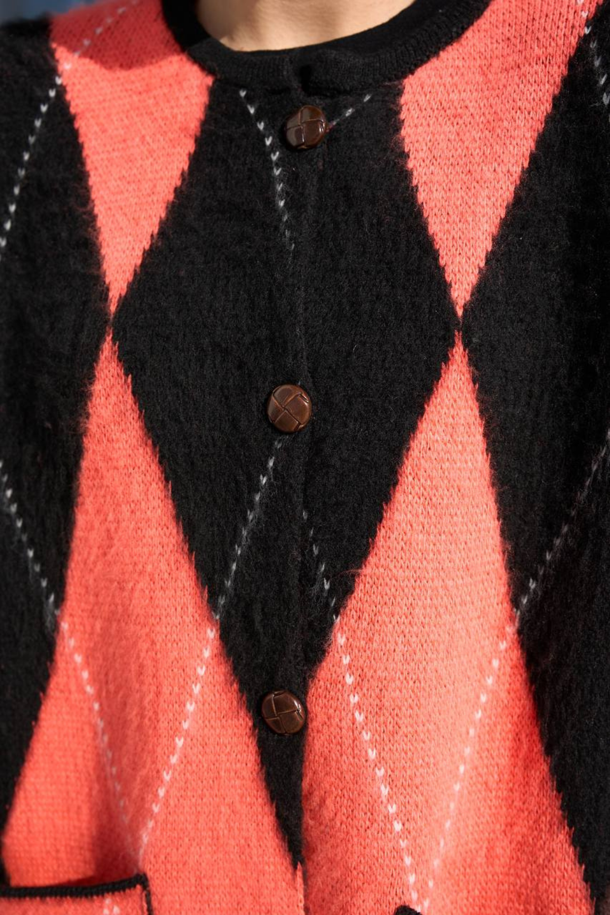 Ella - Cardigan Losanges Orange & Noir