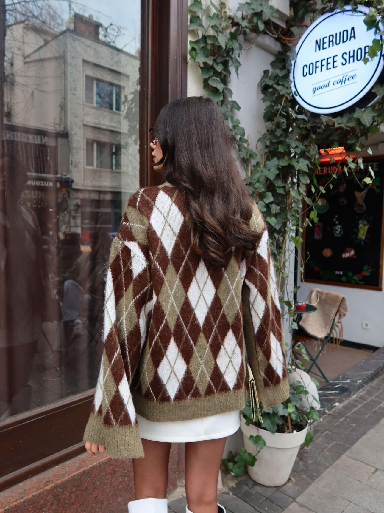 Cozy - Tricot Losanges Kaki