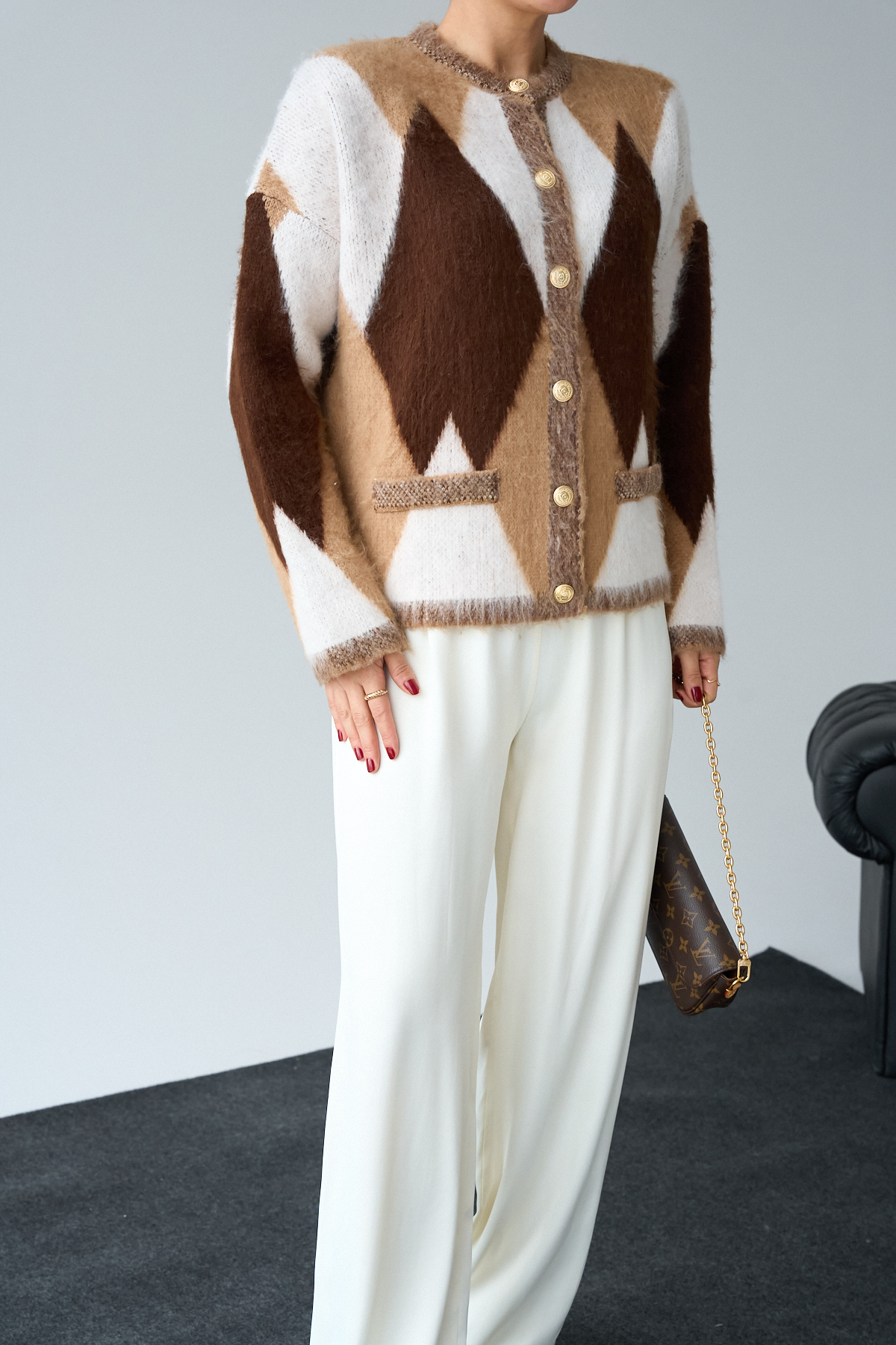 Latte - Cardigan Pelucheux Losanges