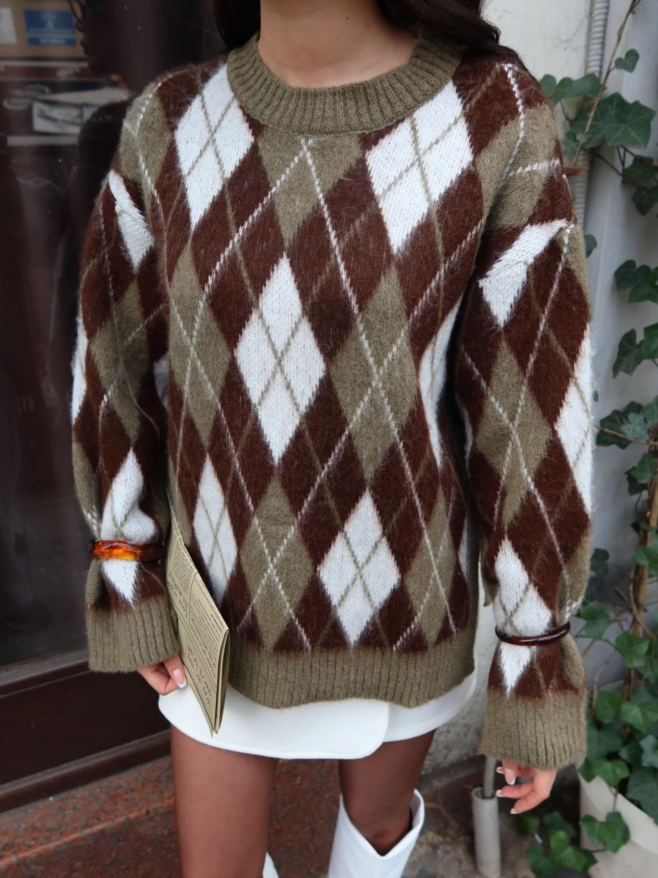 Cozy - Tricot Losanges Kaki