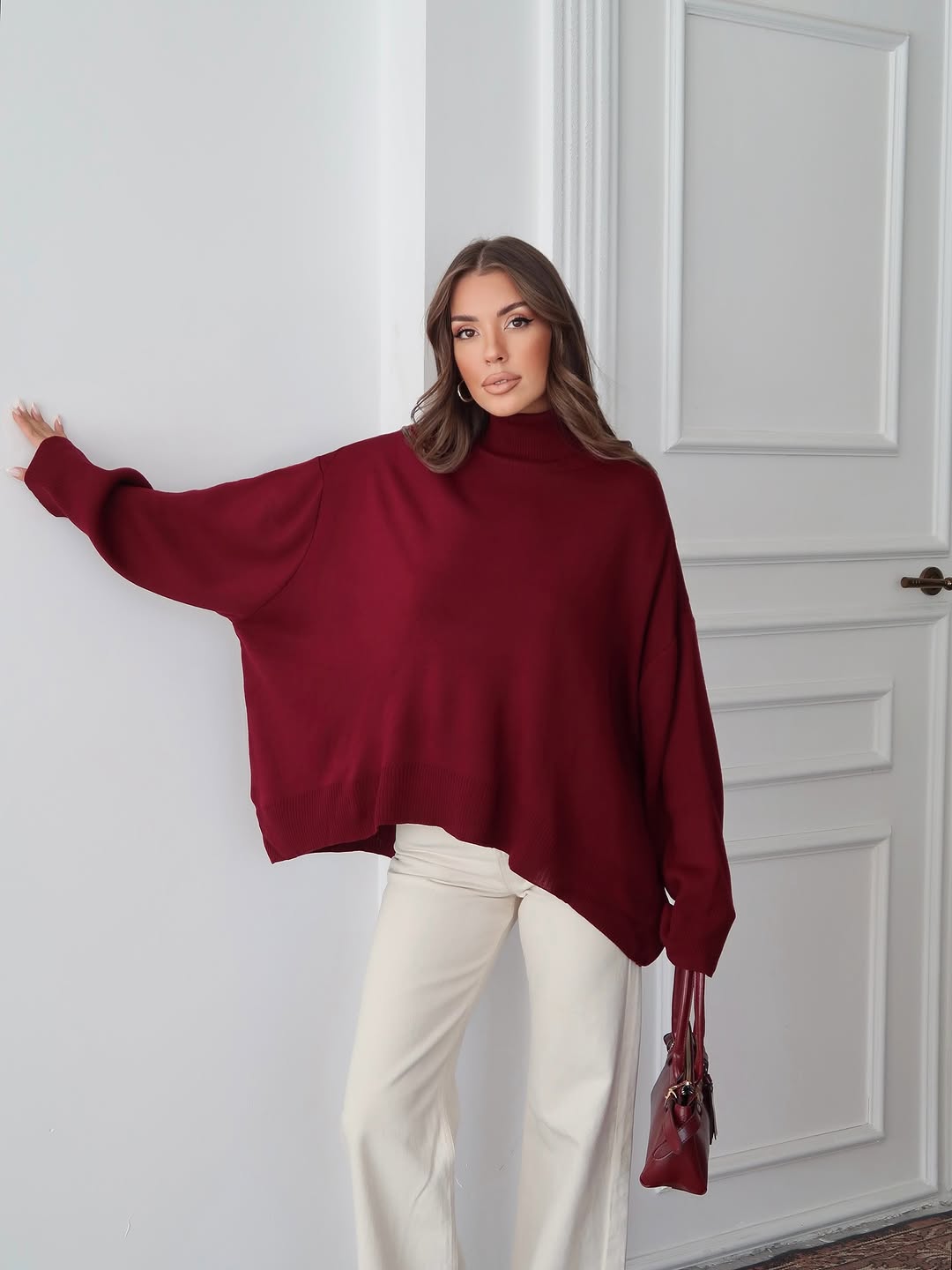 Charmy - Pull Oversize À Col Roulé Bordeaux