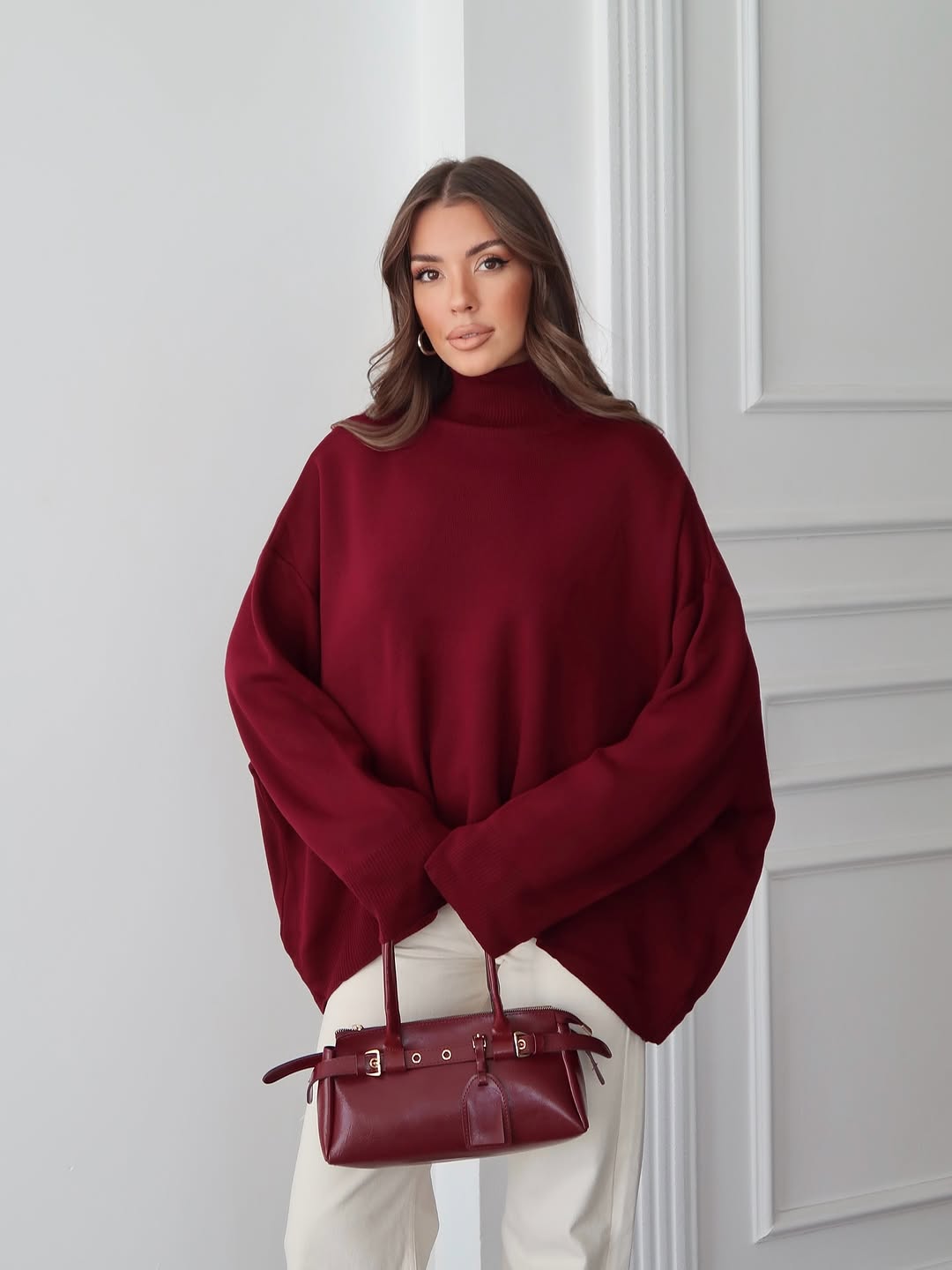 Charmy - Pull Oversize À Col Roulé Bordeaux