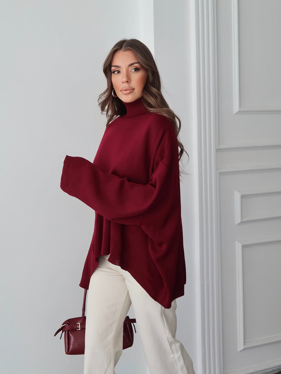 Charmy - Pull Oversize À Col Roulé Bordeaux