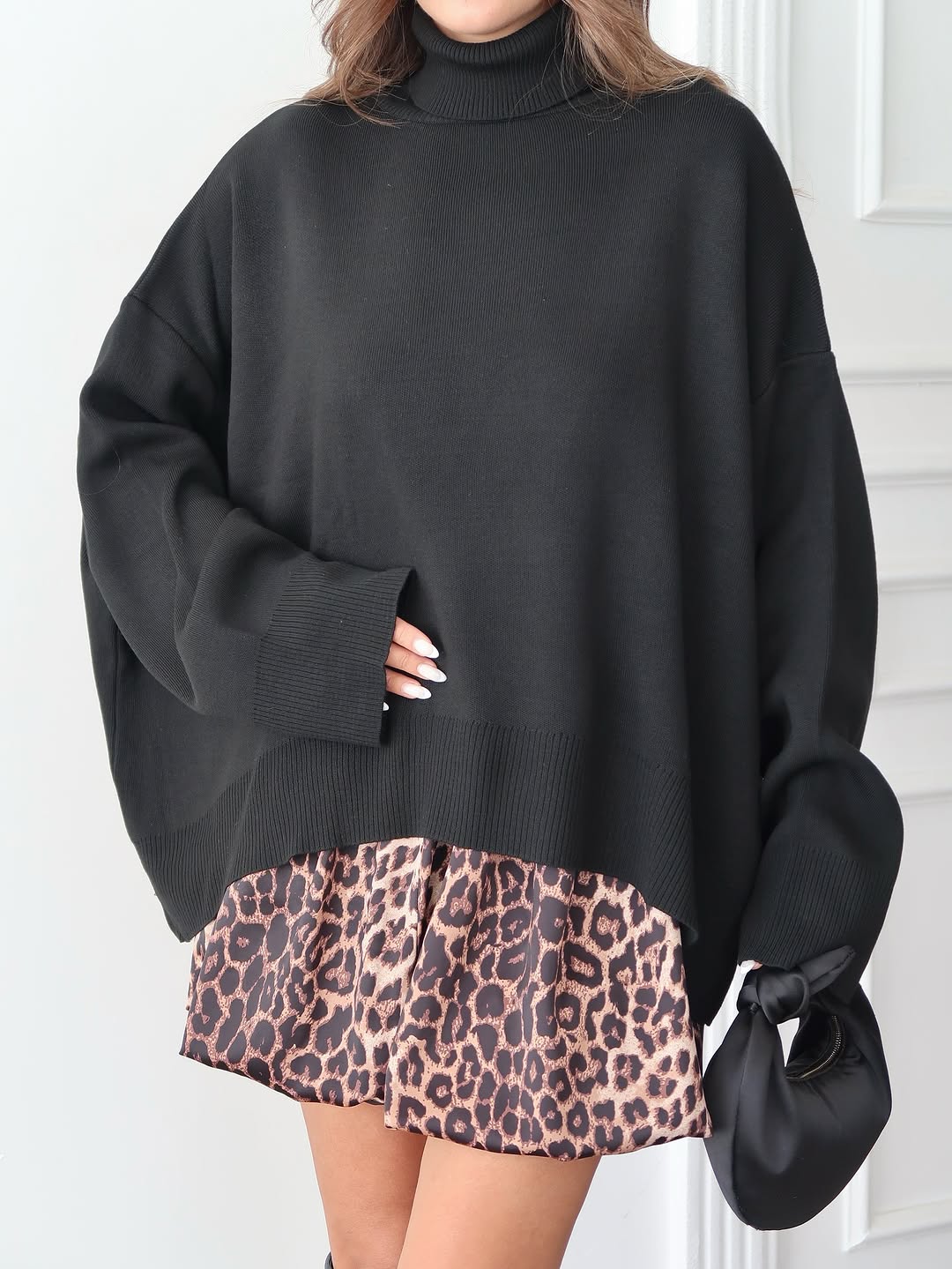 Charmy - Pull Oversize À Col Roulé Noir