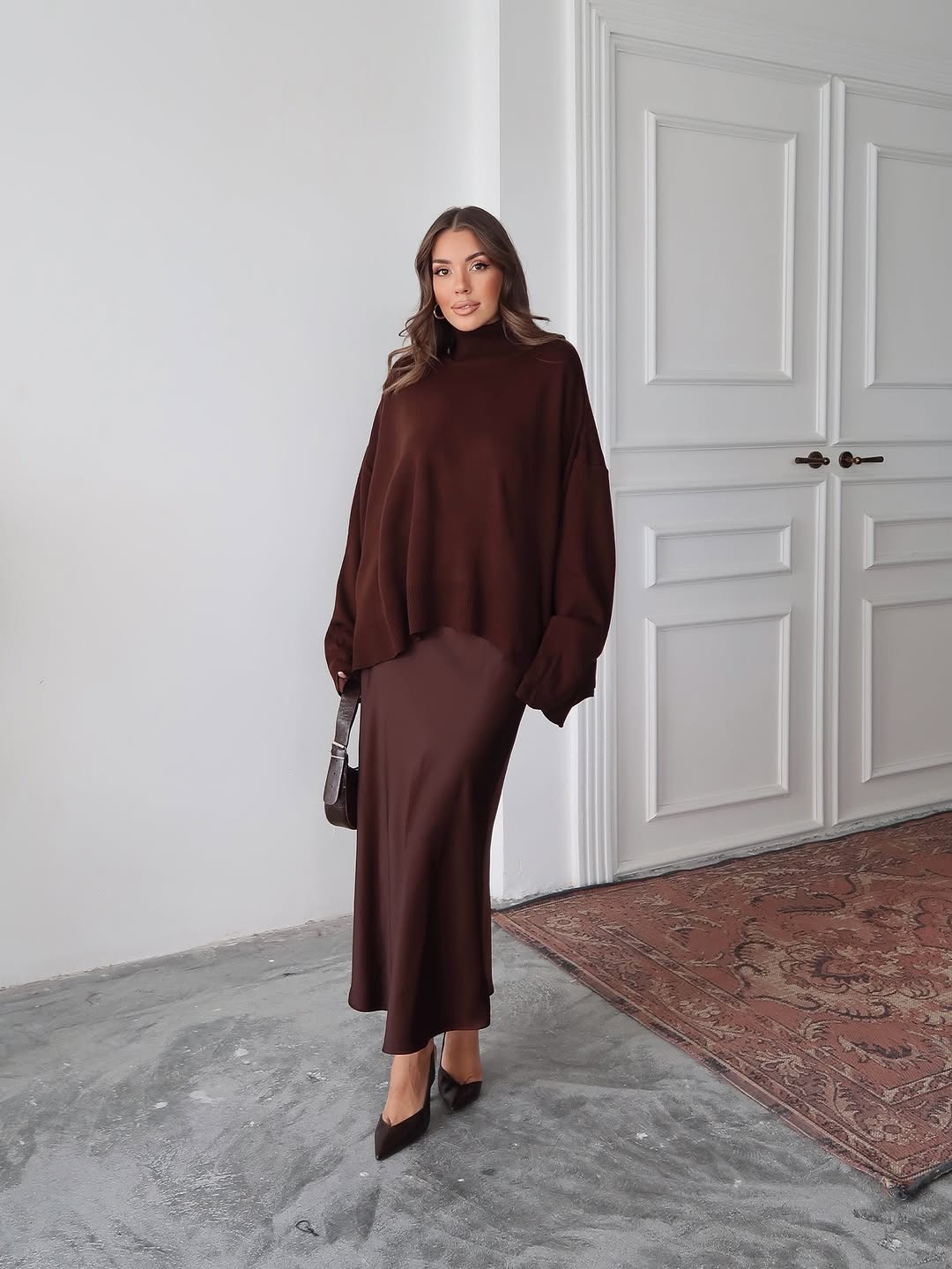 Charmy - Pull Oversize À Col Roulé Marron