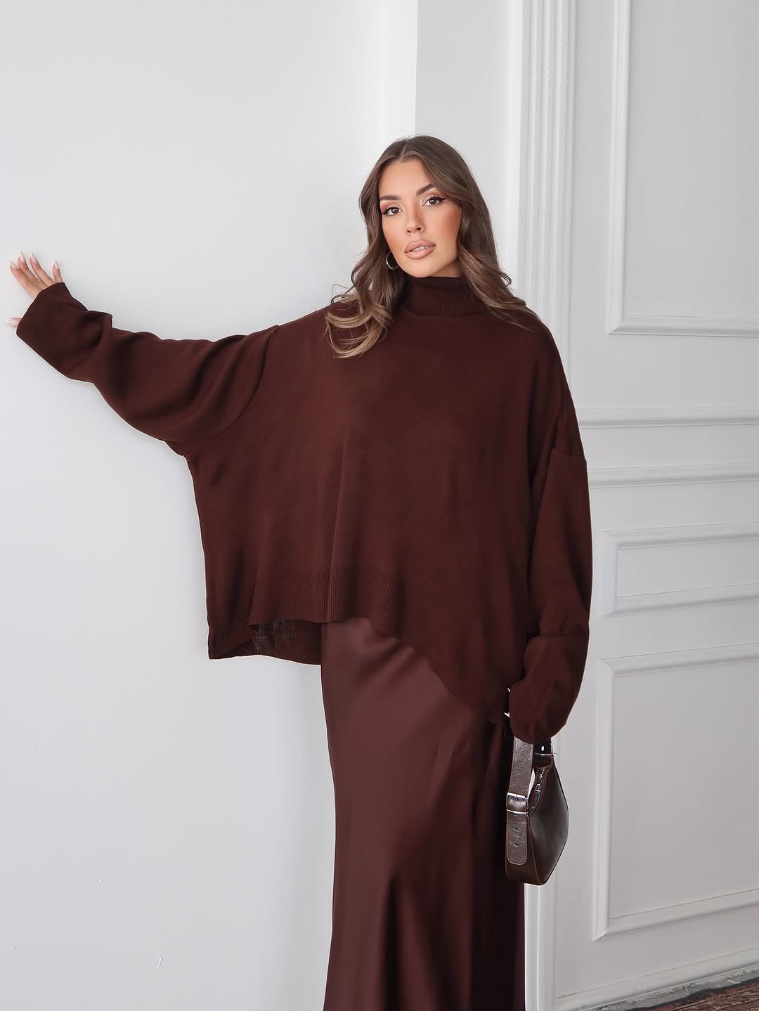 Charmy - Pull Oversize À Col Roulé Marron