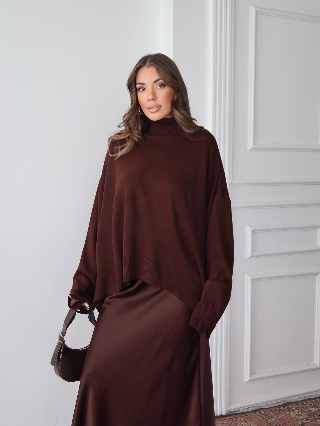 Charmy - Pull Oversize À Col Roulé Marron