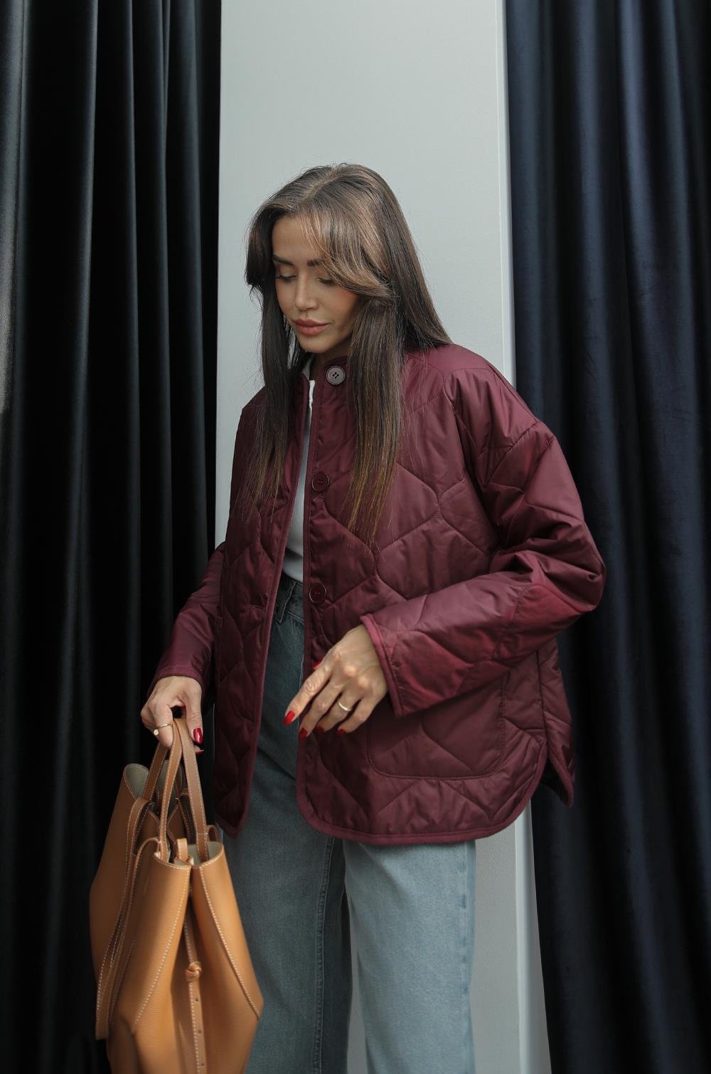 Ruby - Veste Matelassée Oversize Bordeaux