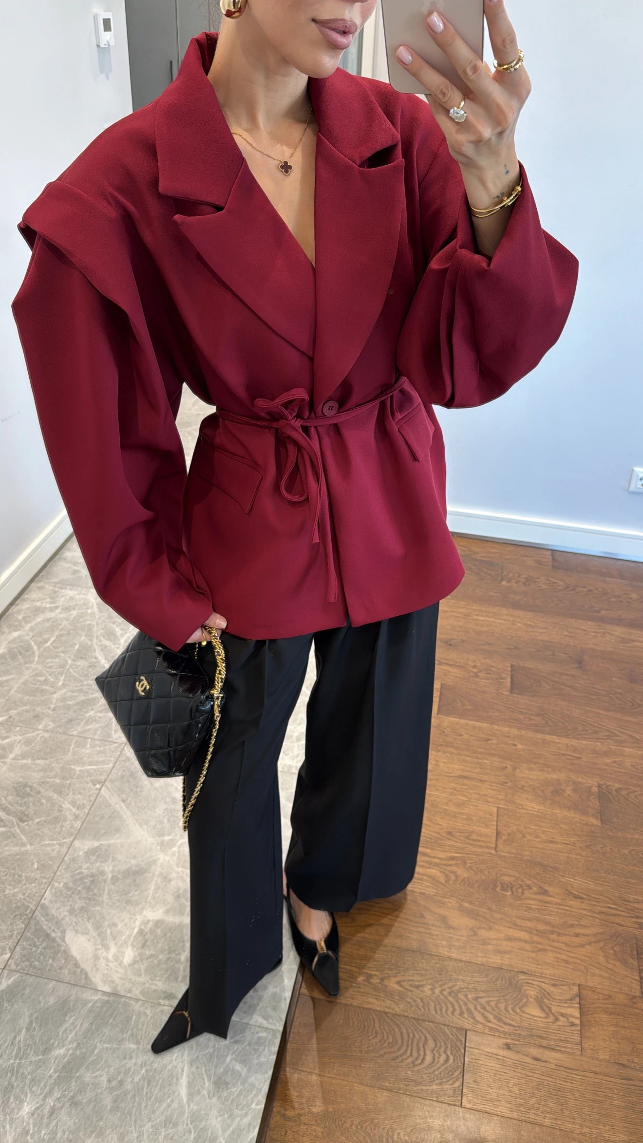 Élite - Blazer/Veste Oversize Avec Ceinture Bordeaux
