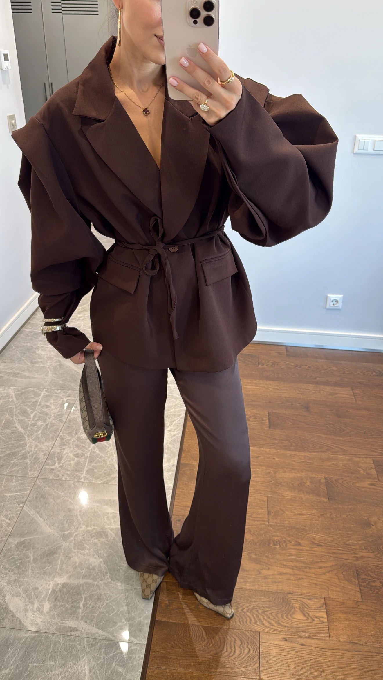 Élite - Blazer/Veste Oversize Avec Ceinture Marron