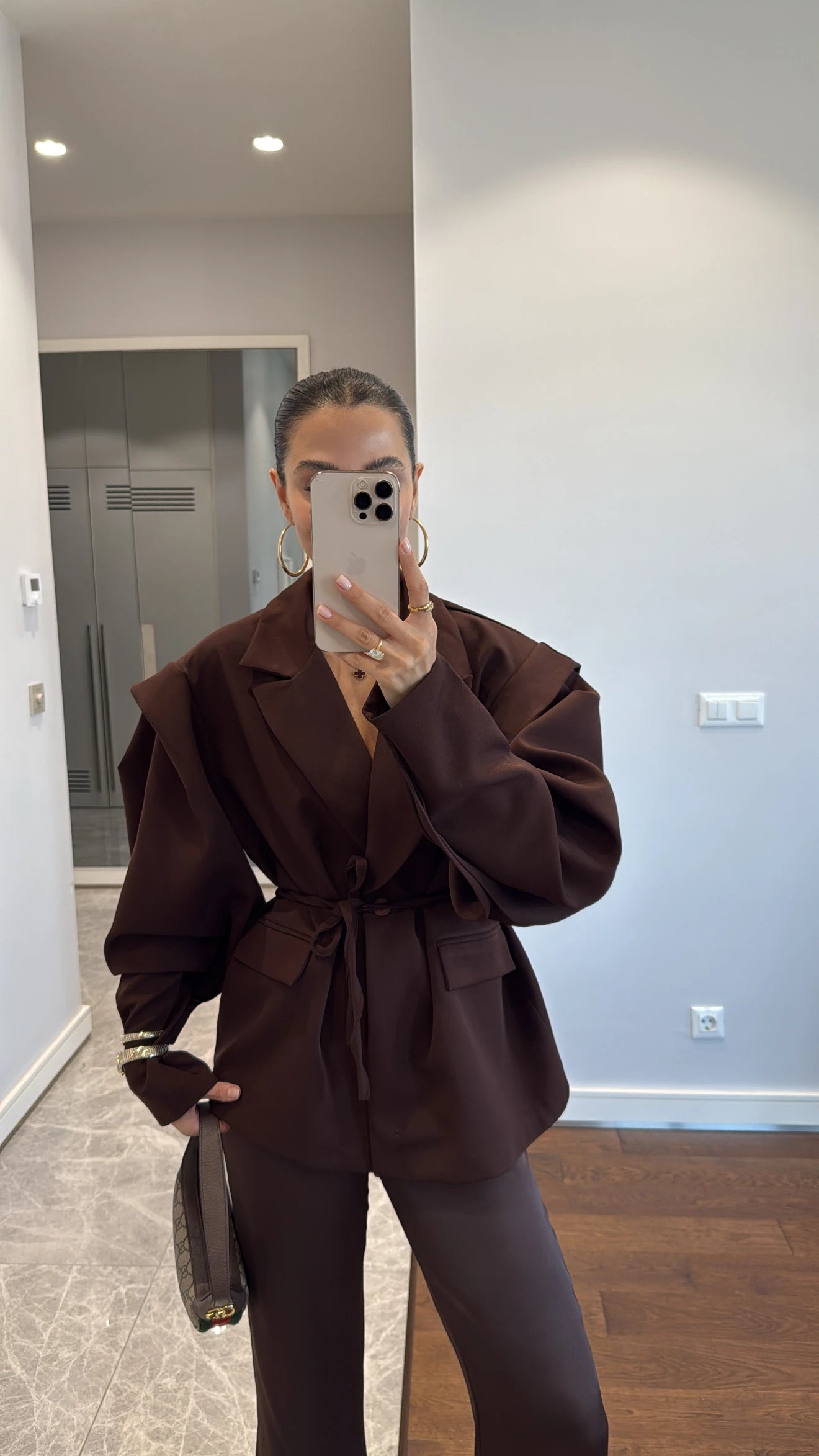 Élite - Blazer/Veste Oversize Avec Ceinture Marron