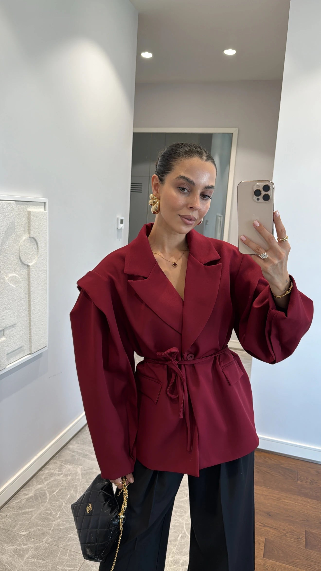 Élite - Blazer/Veste Oversize Avec Ceinture Bordeaux