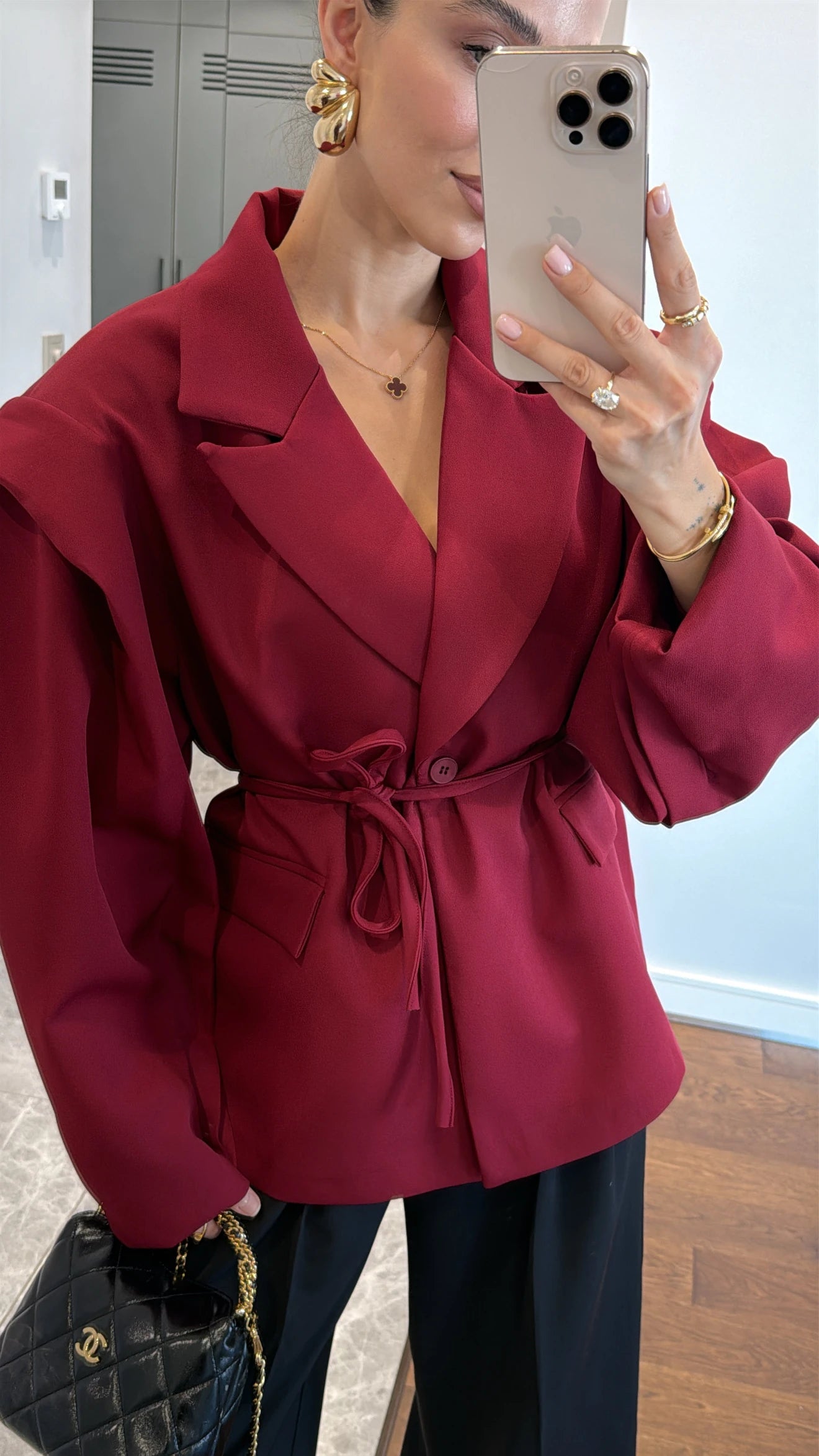Élite - Blazer/Veste Oversize Avec Ceinture Bordeaux