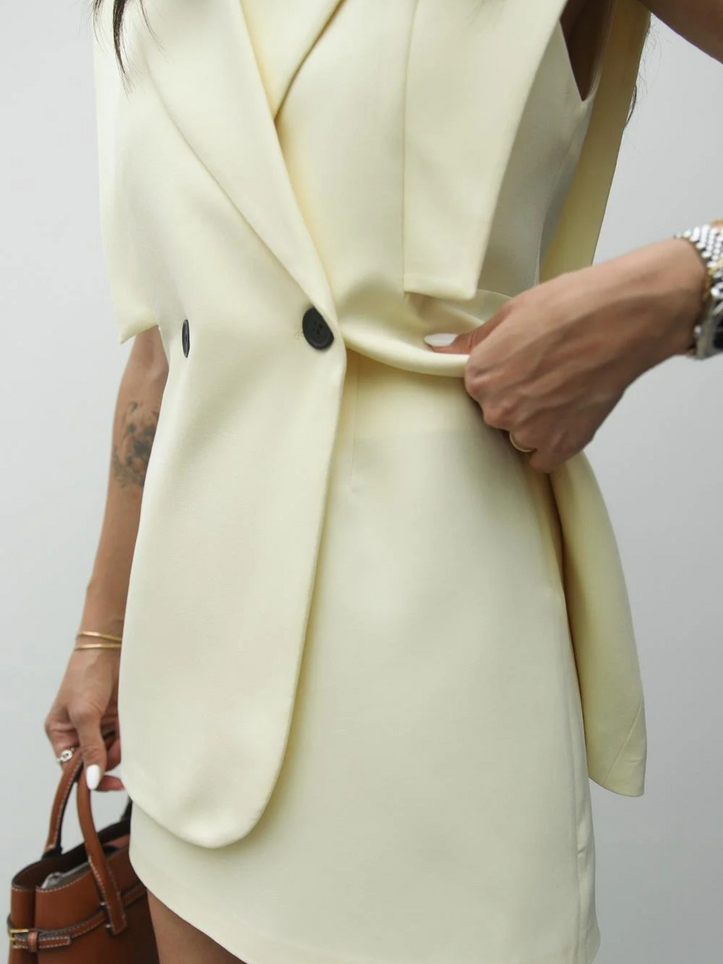 Isla - Ensemble Blazer Sans Manches Jaune