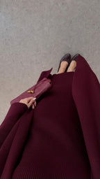 Elle - Ensemble Robe Et Gilet En Maille Bordeaux