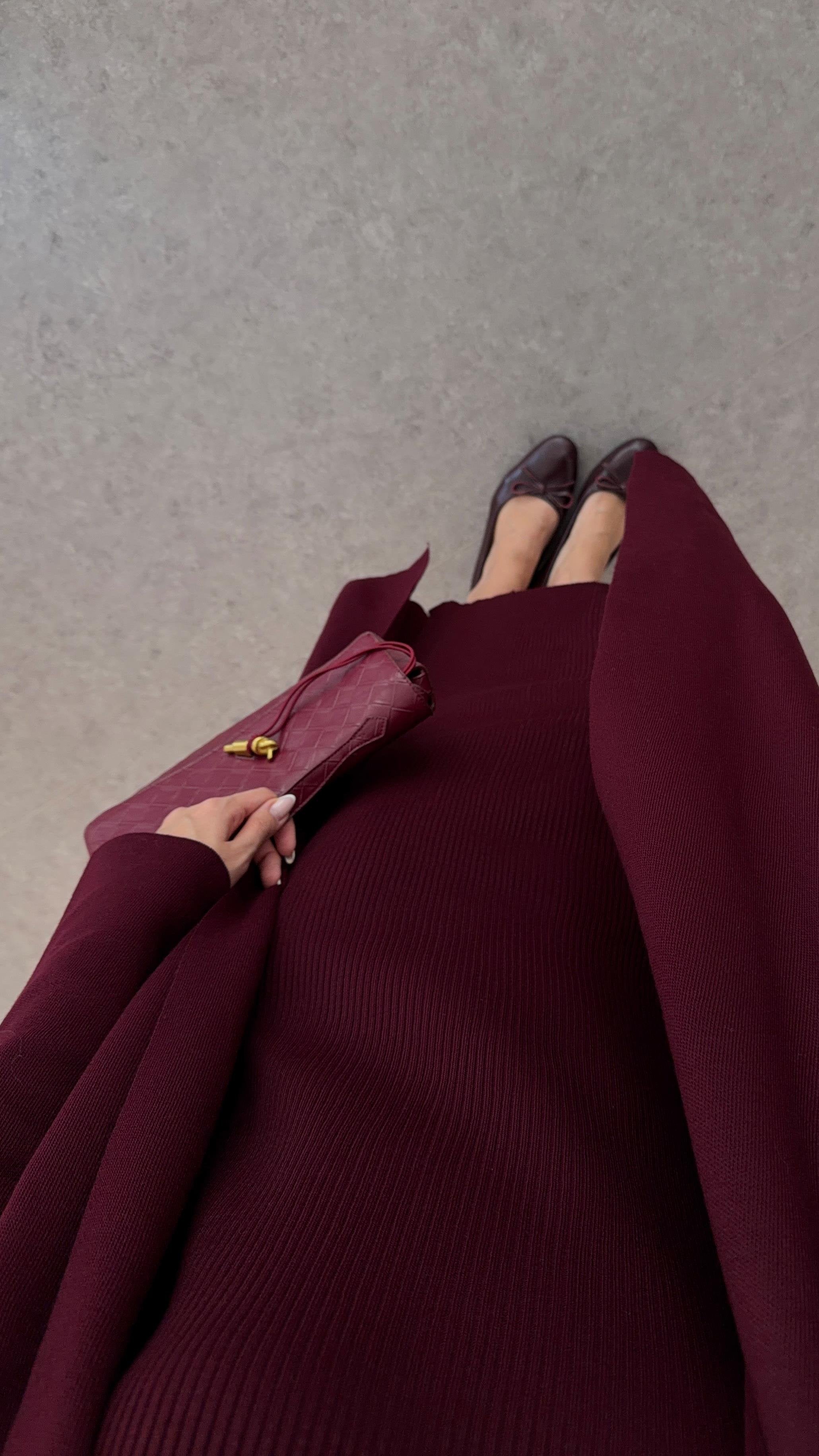 Elle - Ensemble Robe Et Gilet En Maille Bordeaux