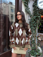 Cozy - Tricot Losanges Kaki