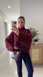 Emy - Pull Oversize à Col Montant Bordeaux