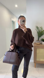 Emy - Pull Oversize à Col Montant Marron