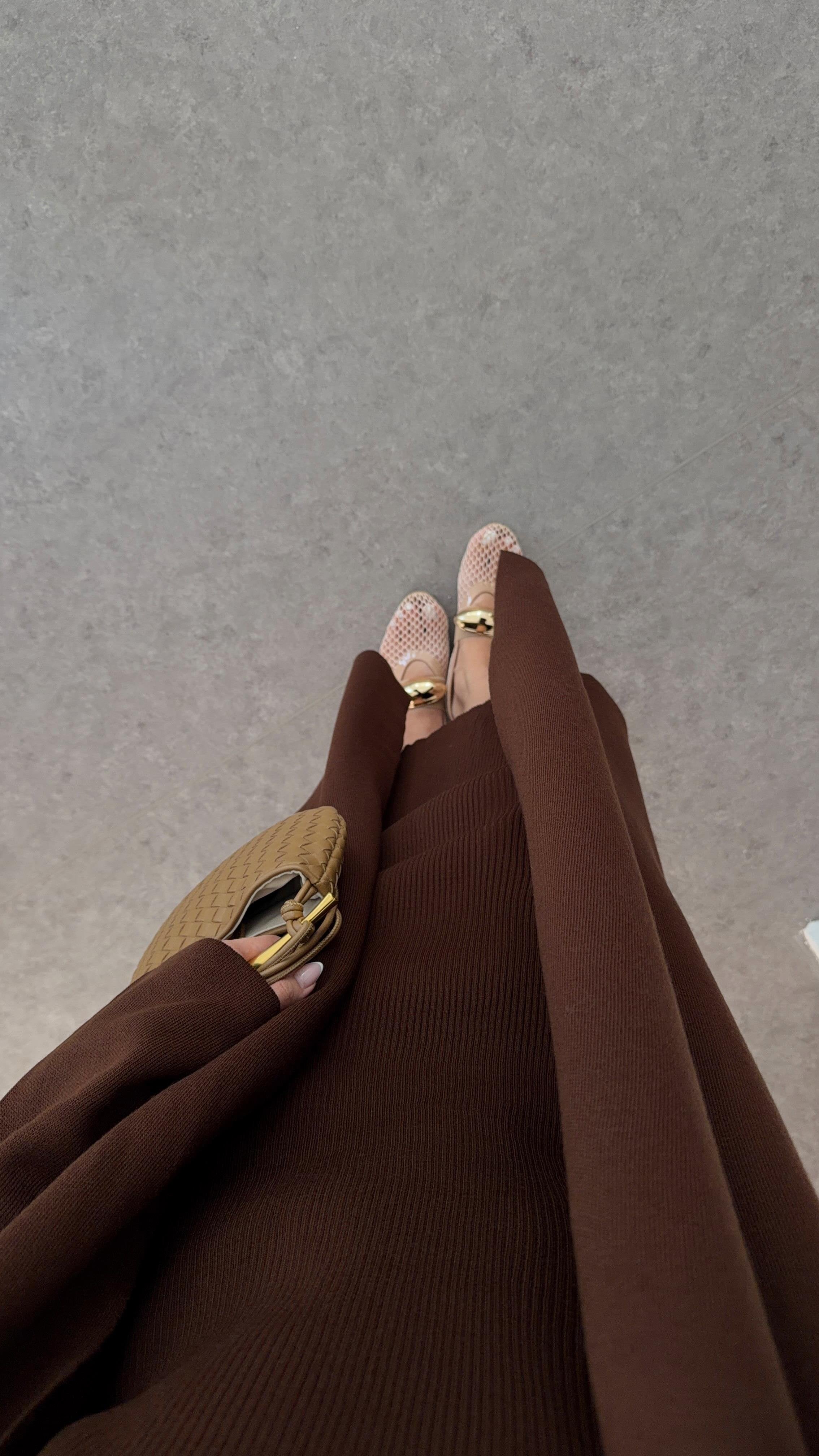 Elle - Ensemble Robe Et Gilet En Maille Marron