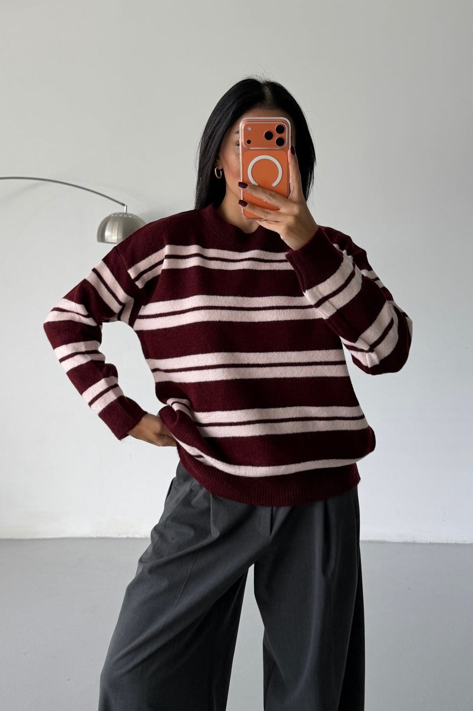 Ranelle - Pull à Rayures Bordeaux