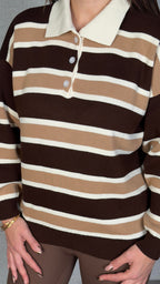 Polois - Pull à Rayures Marron