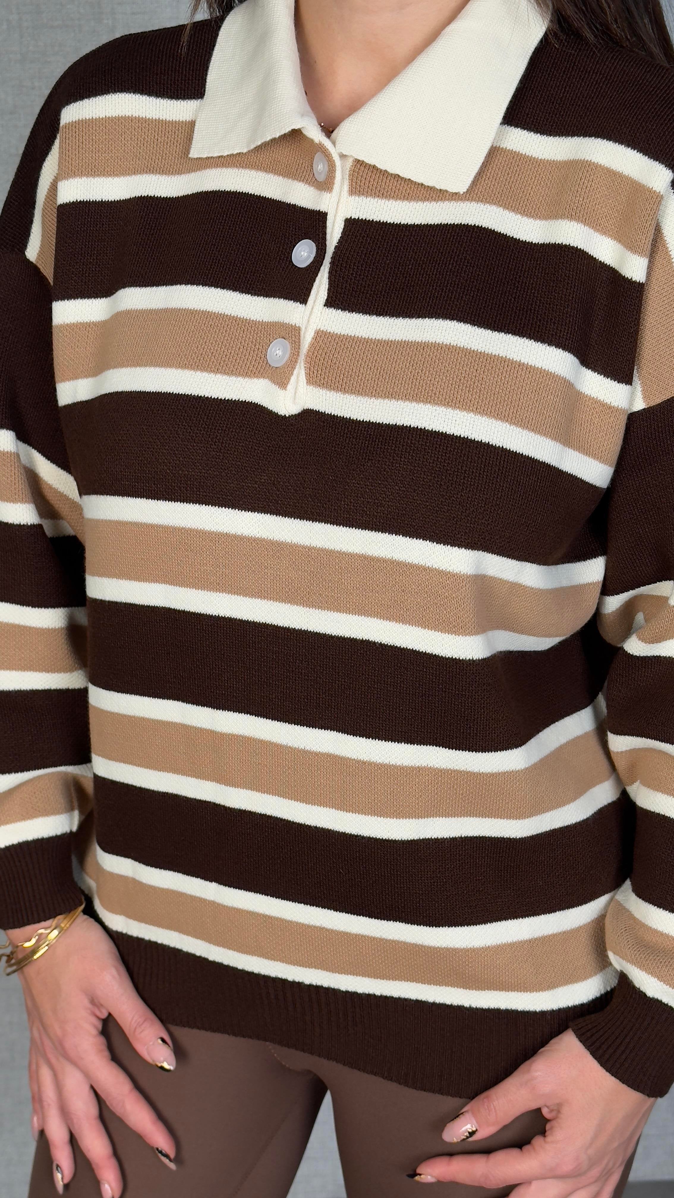 Polois - Pull à Rayures Marron