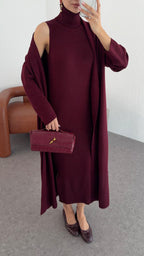 Elle - Ensemble Robe Et Gilet En Maille Bordeaux