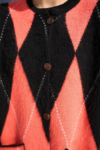 Ella - Cardigan Losanges Orange & Noir