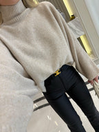 Emy - Pull Oversize à Col Montant Beige