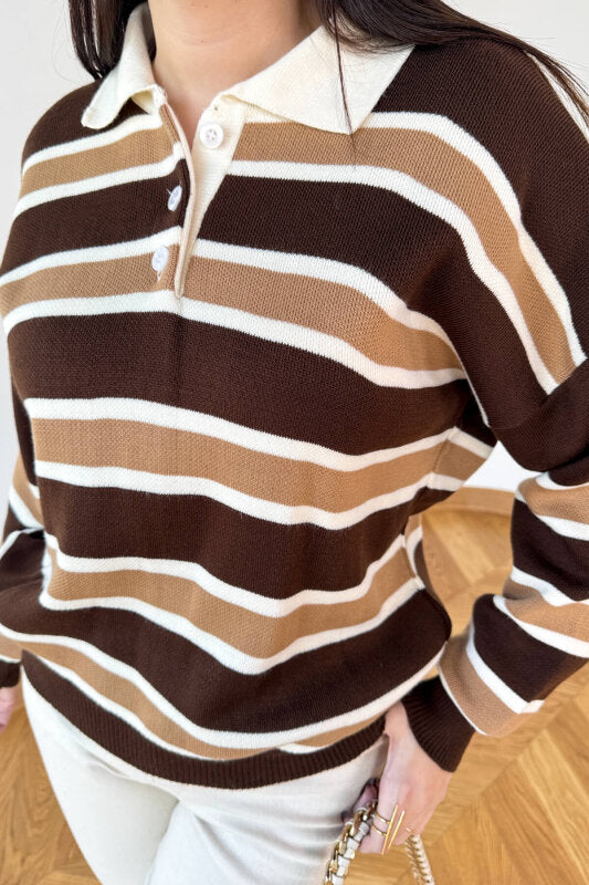 Polois - Pull à Rayures Marron