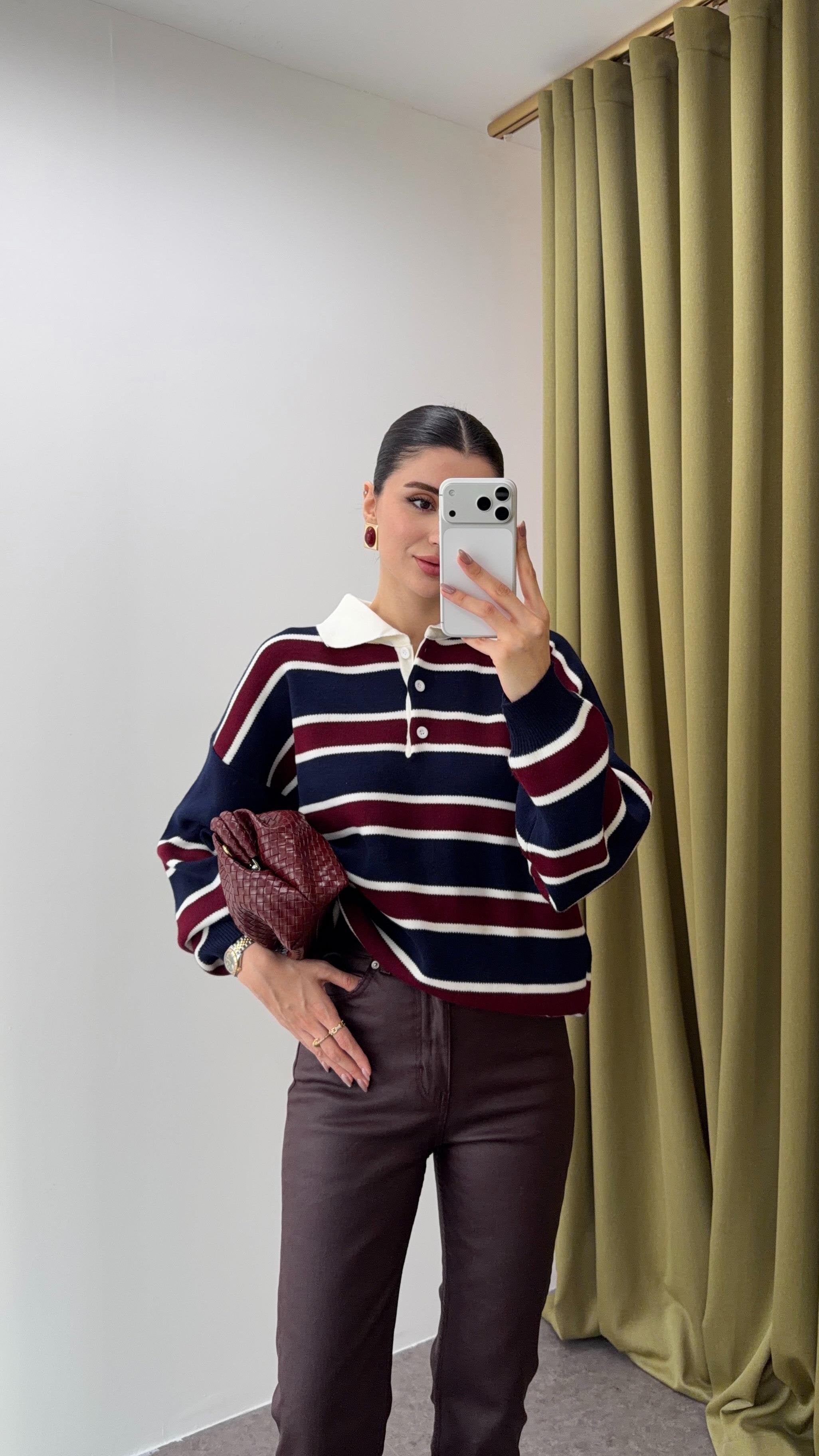 Polois - Pull à Rayures Bleu