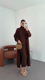 Elle - Ensemble Robe Et Gilet En Maille Marron