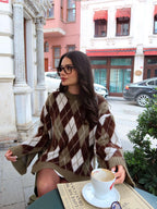Cozy - Tricot Losanges Kaki