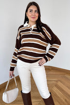 Polois - Pull à Rayures Marron