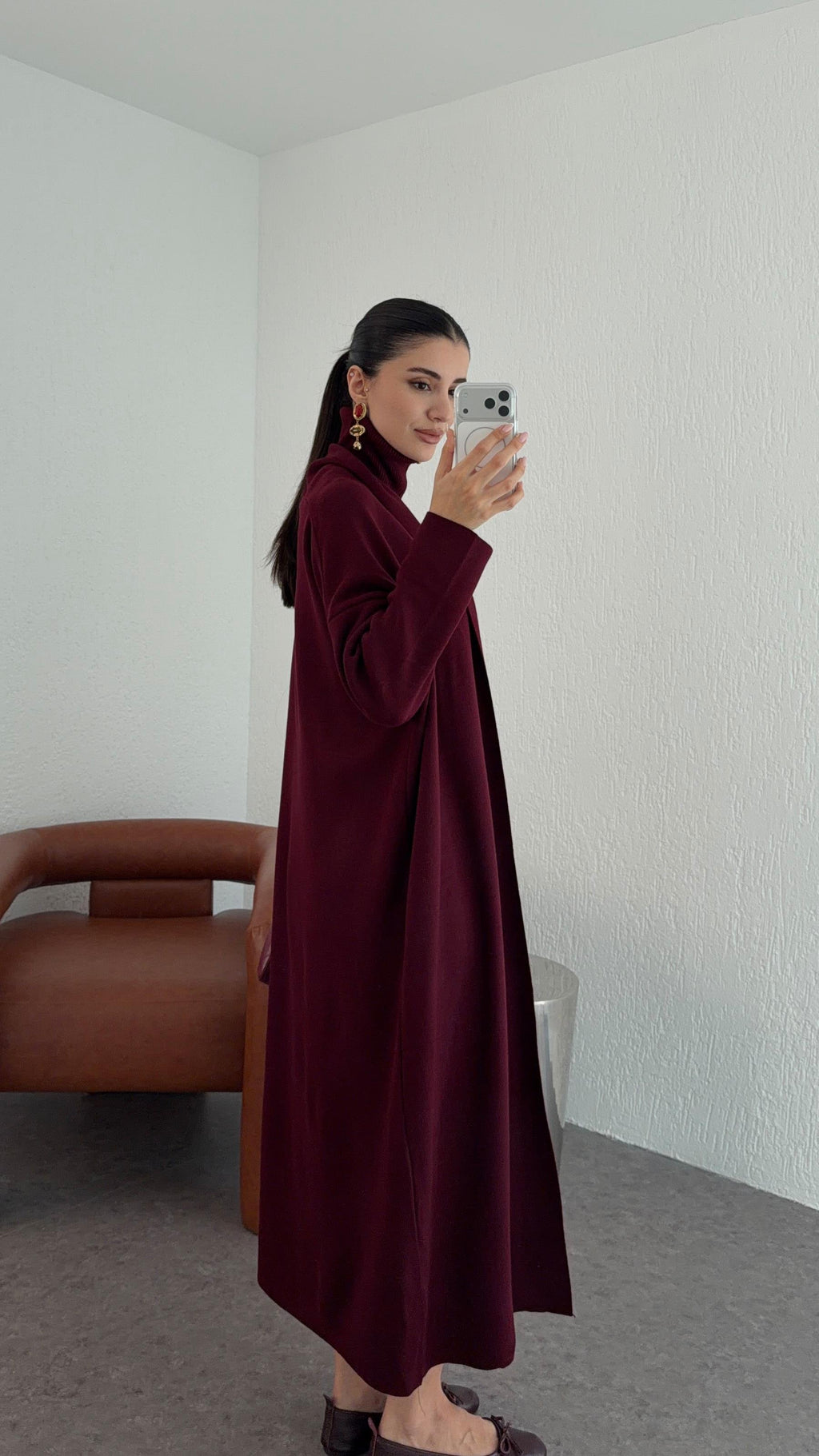 Elle - Ensemble Robe Et Gilet En Maille Bordeaux