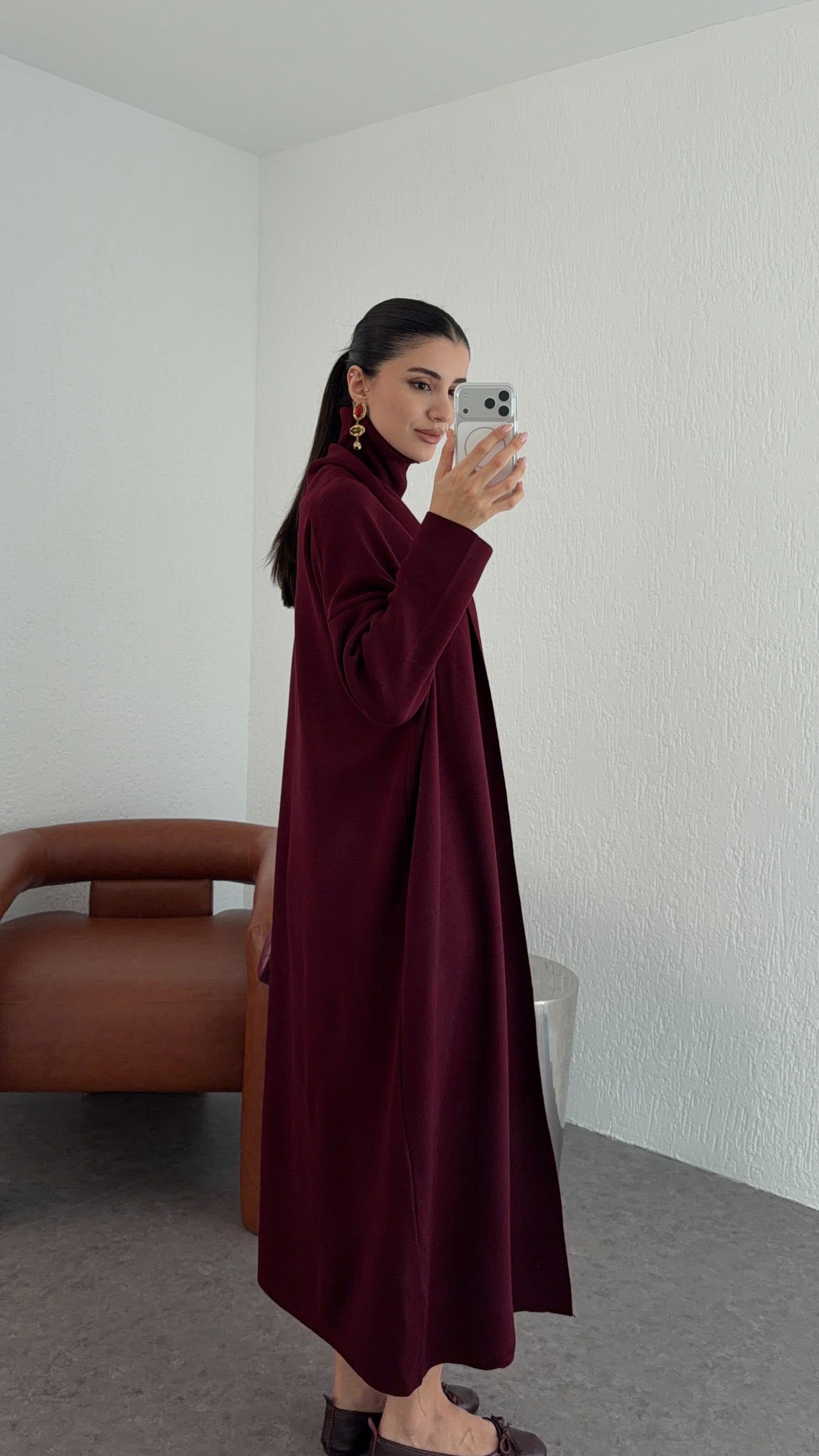 Elle - Ensemble Robe Et Gilet En Maille Bordeaux