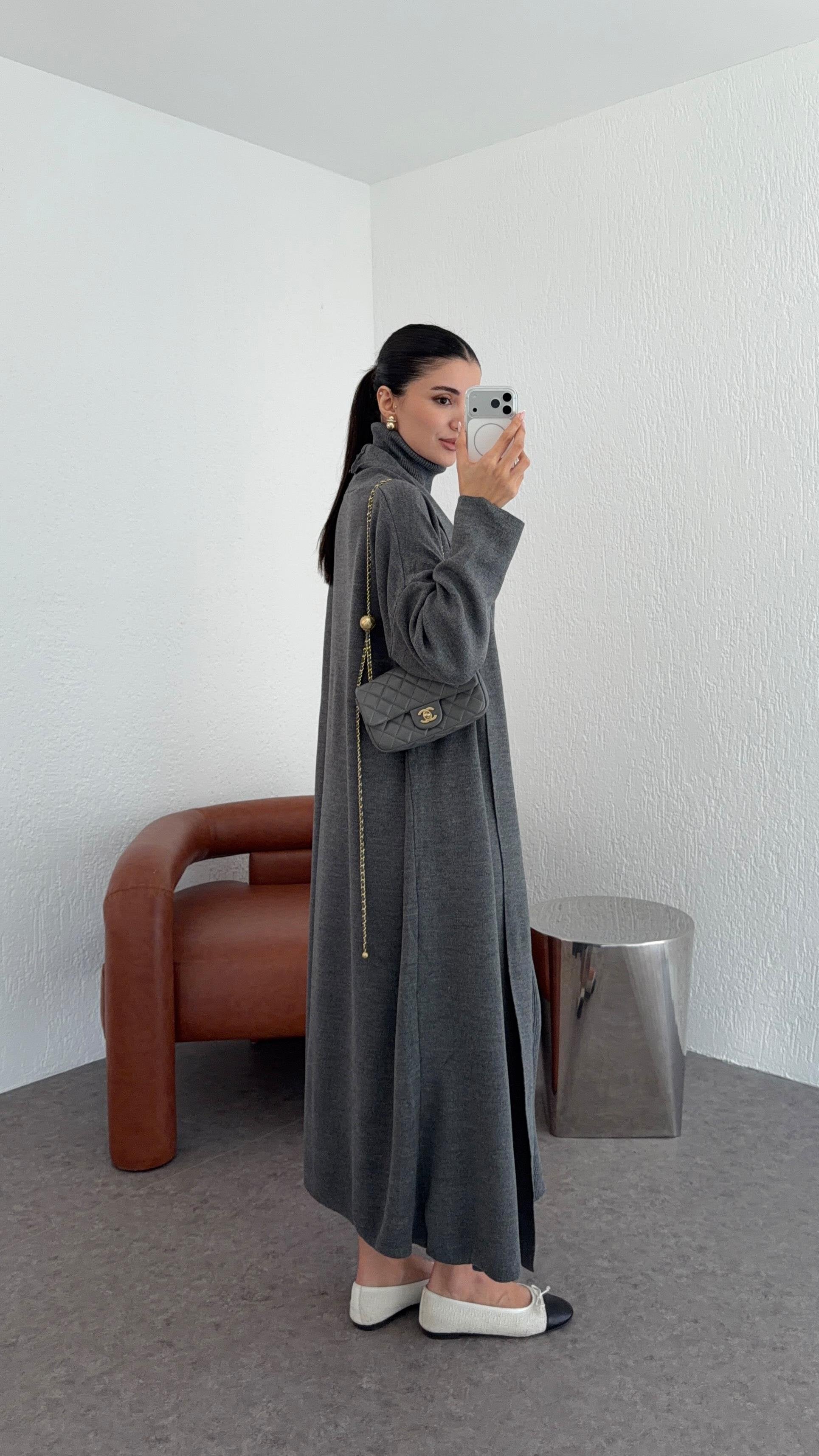 Elle - Ensemble Robe Et Gilet En Maille Gris