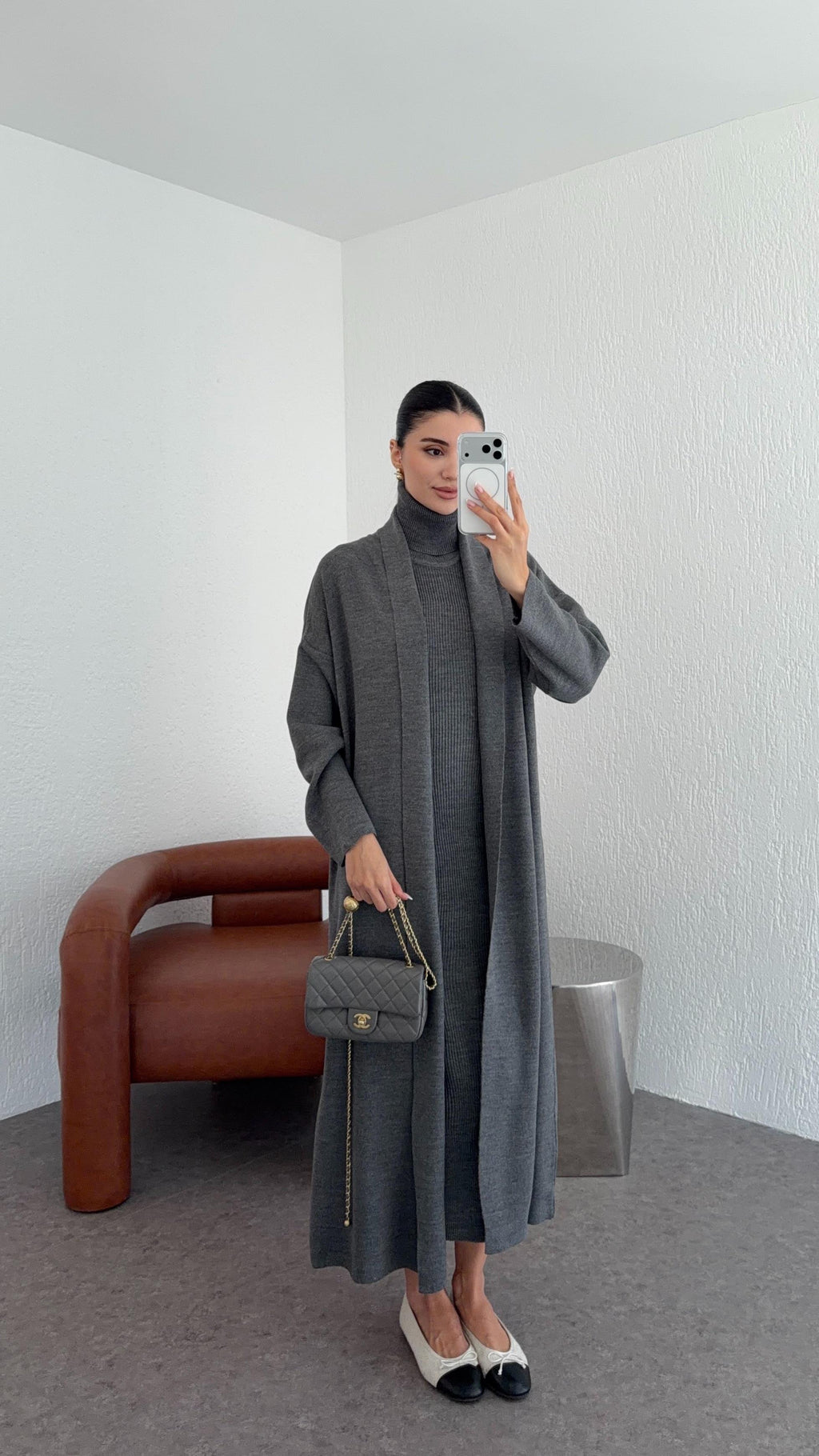 Elle - Ensemble Robe Et Gilet En Maille Gris