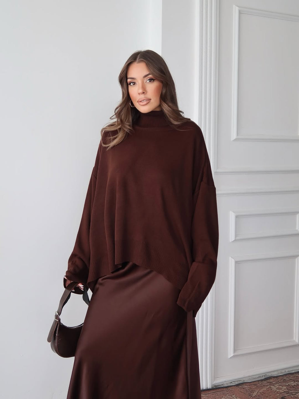 Charmy - Pull Oversize À Col Roulé Marron