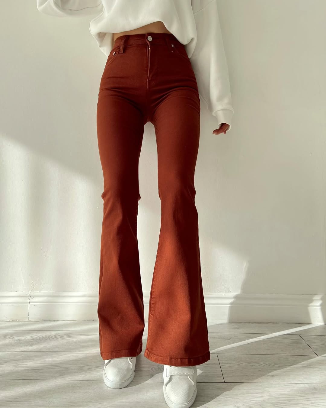 Pantalon Pattes d’Éléphant Brique Taille Haute