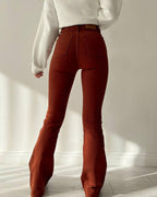 Pantalon Pattes d’Éléphant Brique Taille Haute
