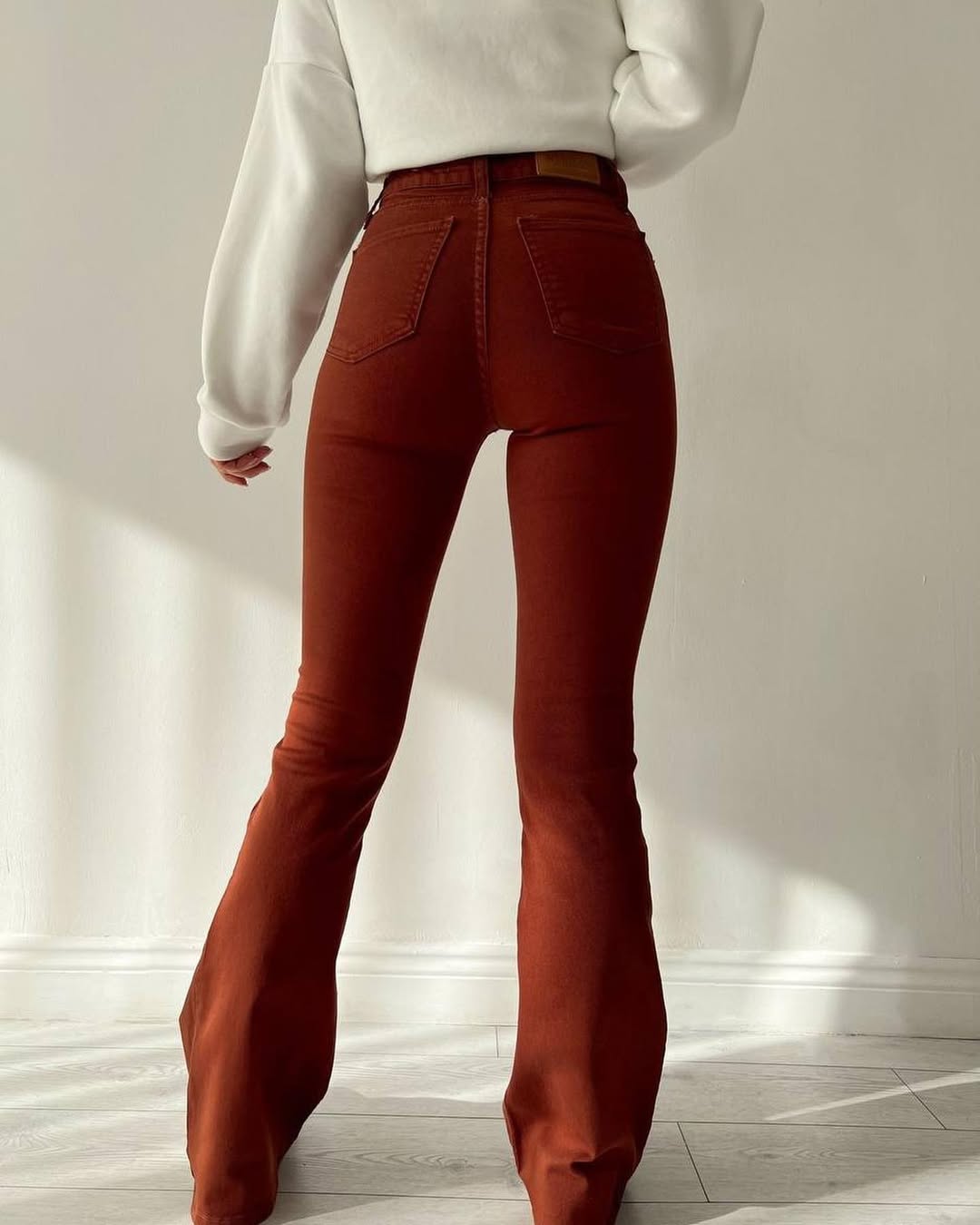 Pantalon Pattes d’Éléphant Brique Taille Haute