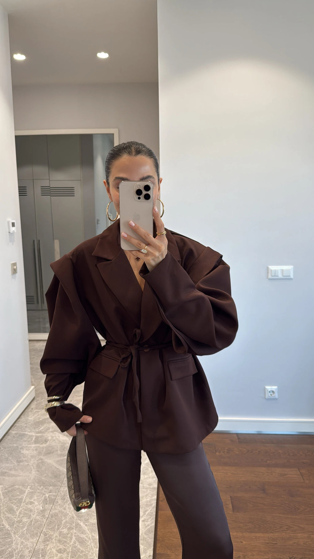 Élite - Blazer/Veste Oversize Avec Ceinture Marron